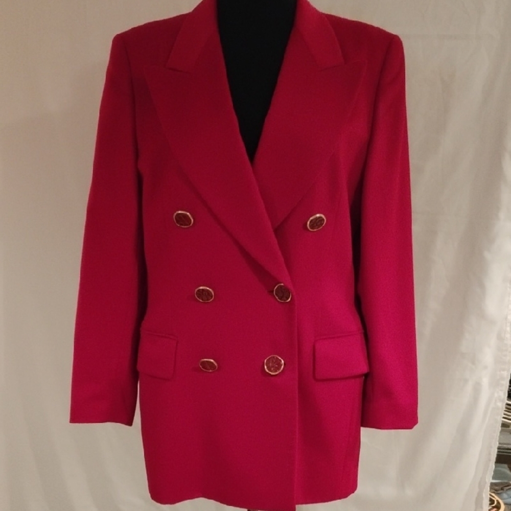 Escada Red Double-Breasted Blazer with Gold Buttons